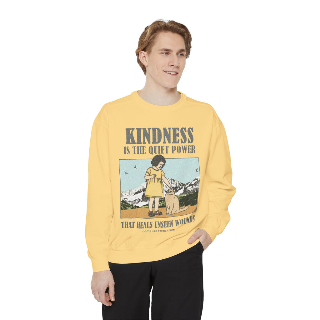 Kindness Is The Quiet Power Sweatshirt — Vintage Girl & Dog Graphic