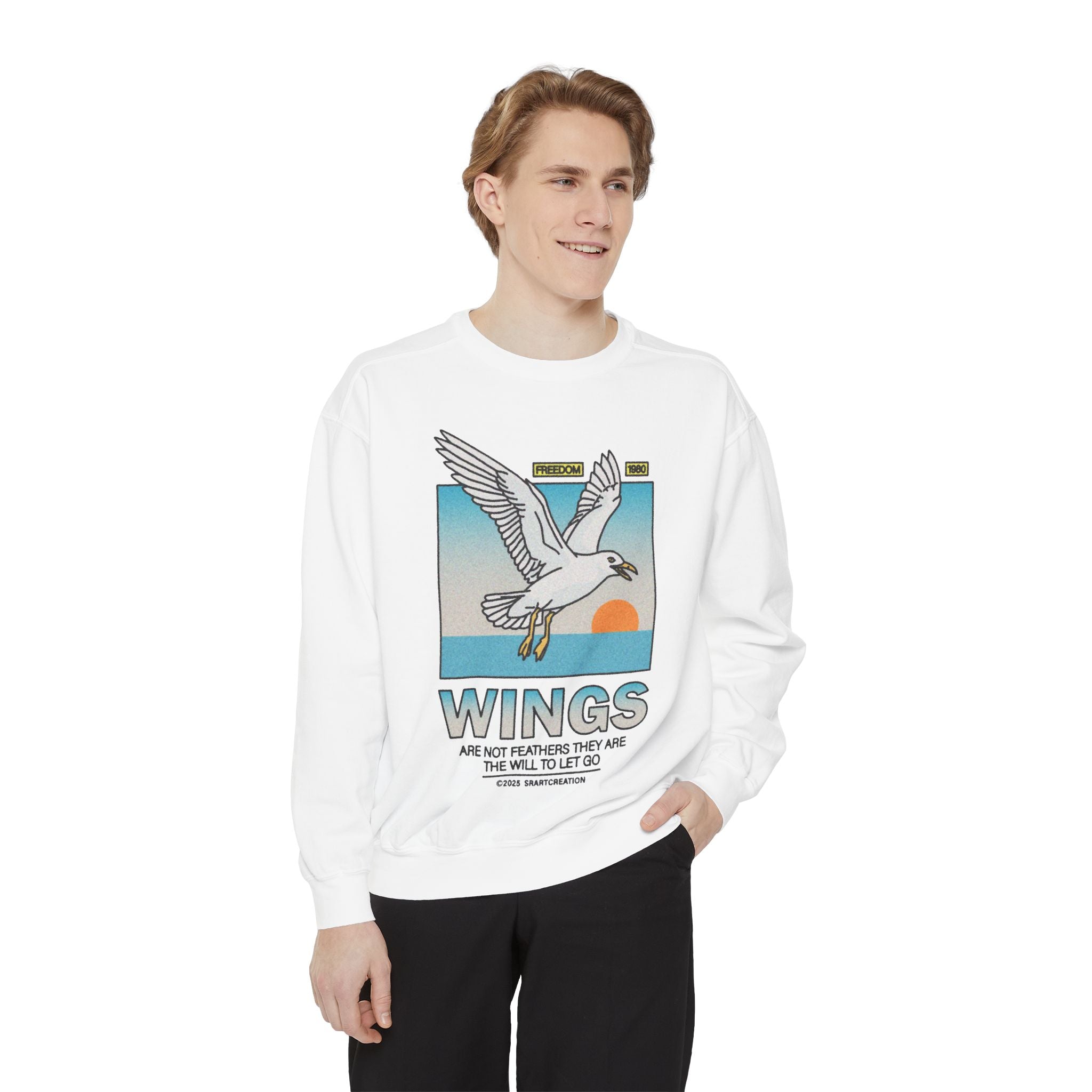 Wings Graphic Sweatshirt — Vintage Seagull Sunset Pullover