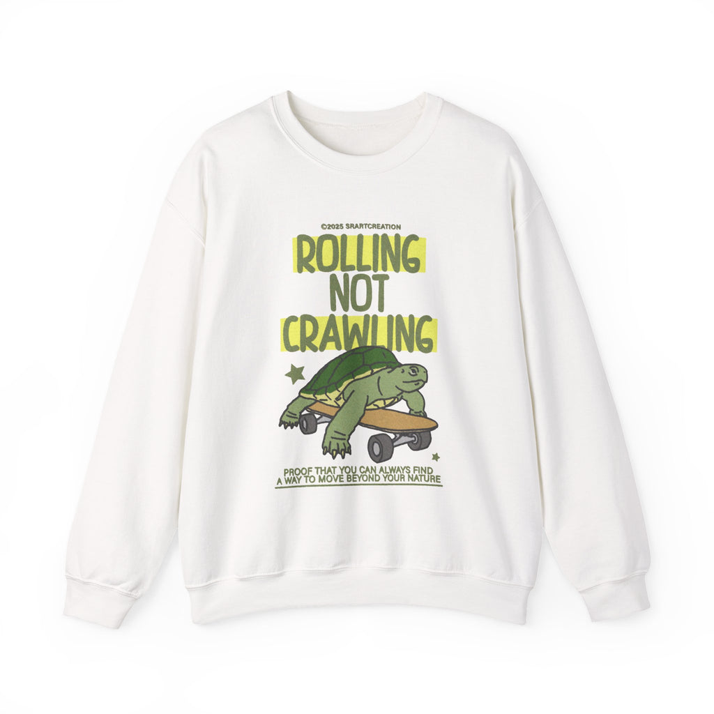 Crewneck Sweatshirt — "Rolling Not Crawling" Sloth Skate Graphic
