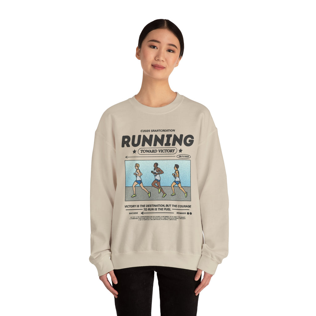 Running Crewneck Sweatshirt — "Running Toward Victory" Graphic