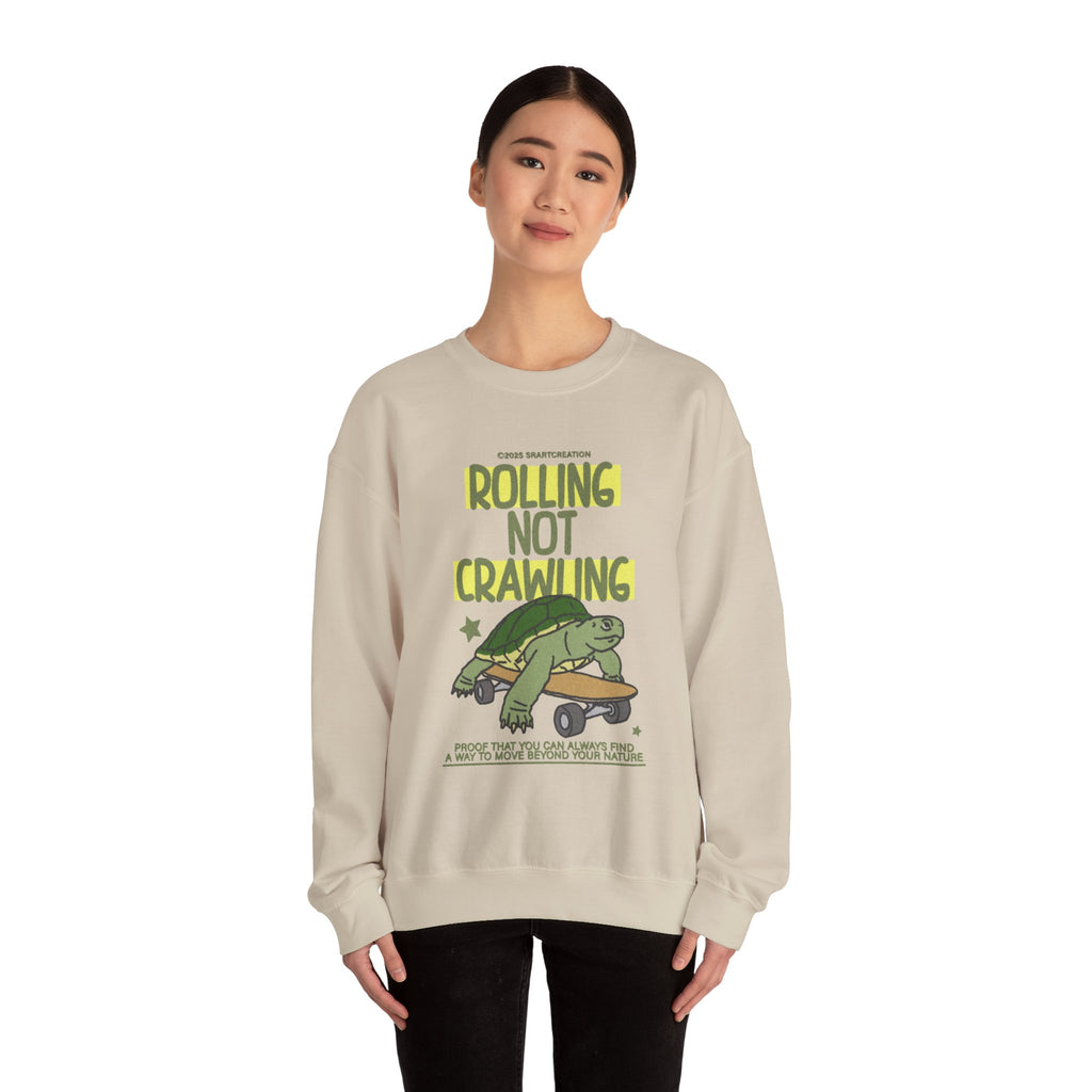 Crewneck Sweatshirt — "Rolling Not Crawling" Sloth Skate Graphic