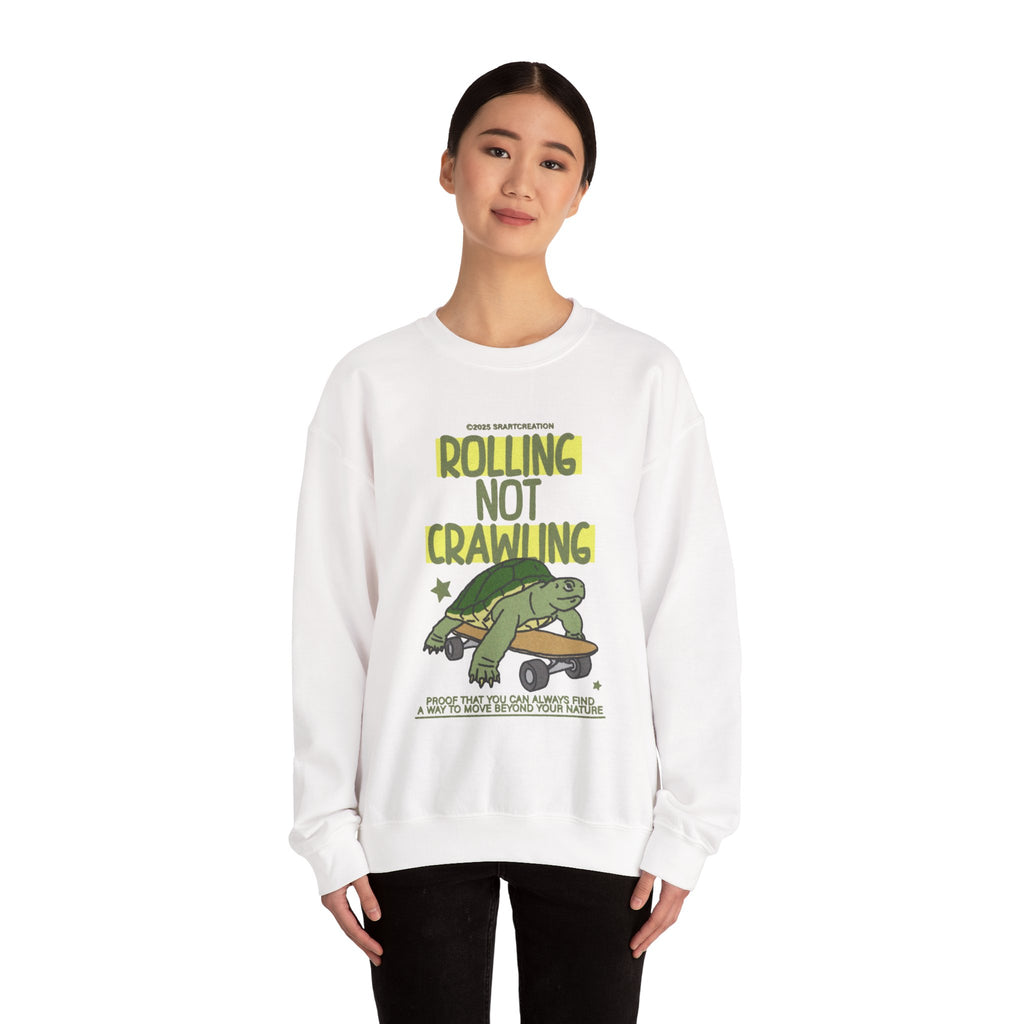 Crewneck Sweatshirt — "Rolling Not Crawling" Sloth Skate Graphic