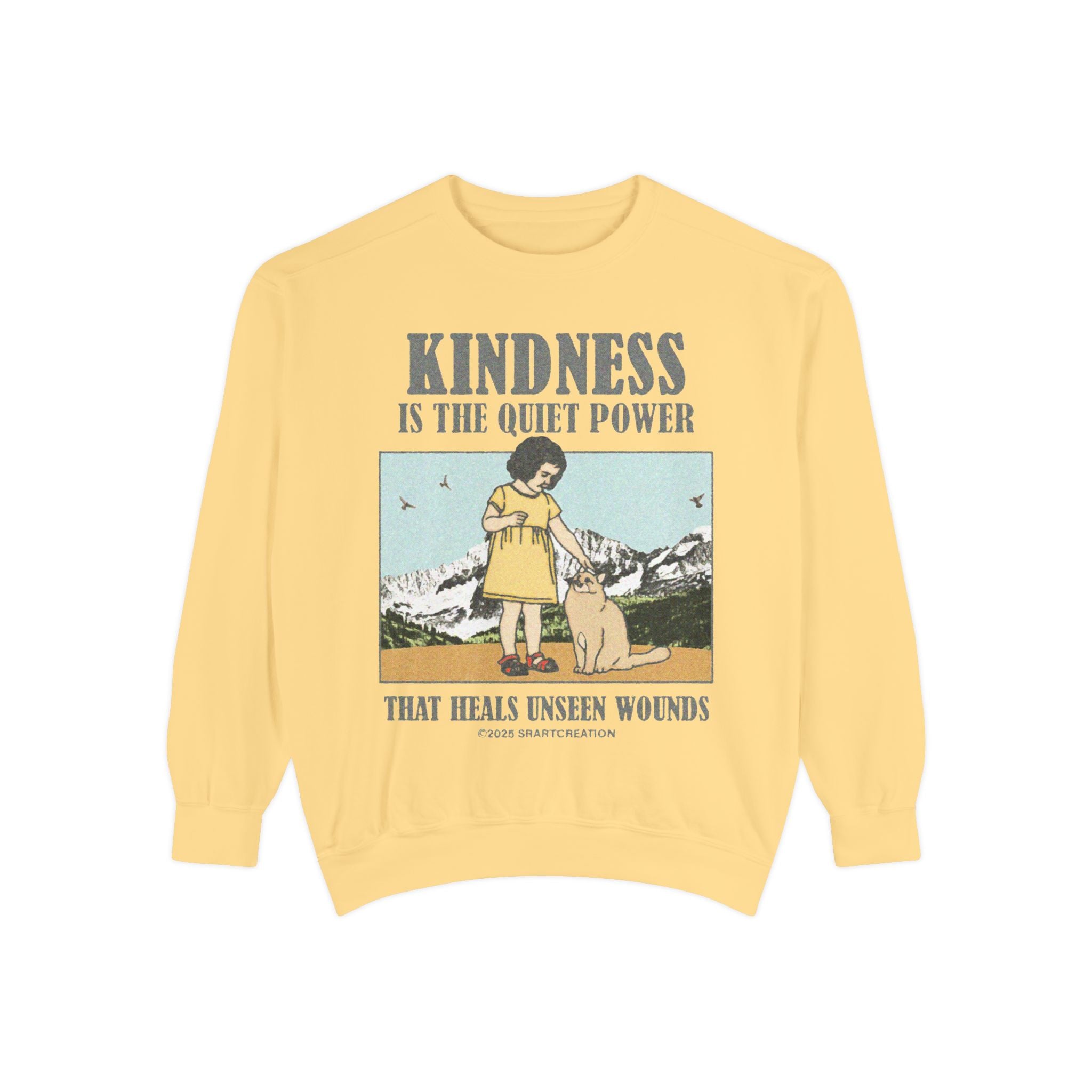Kindness Is The Quiet Power Sweatshirt — Vintage Girl & Dog Graphic