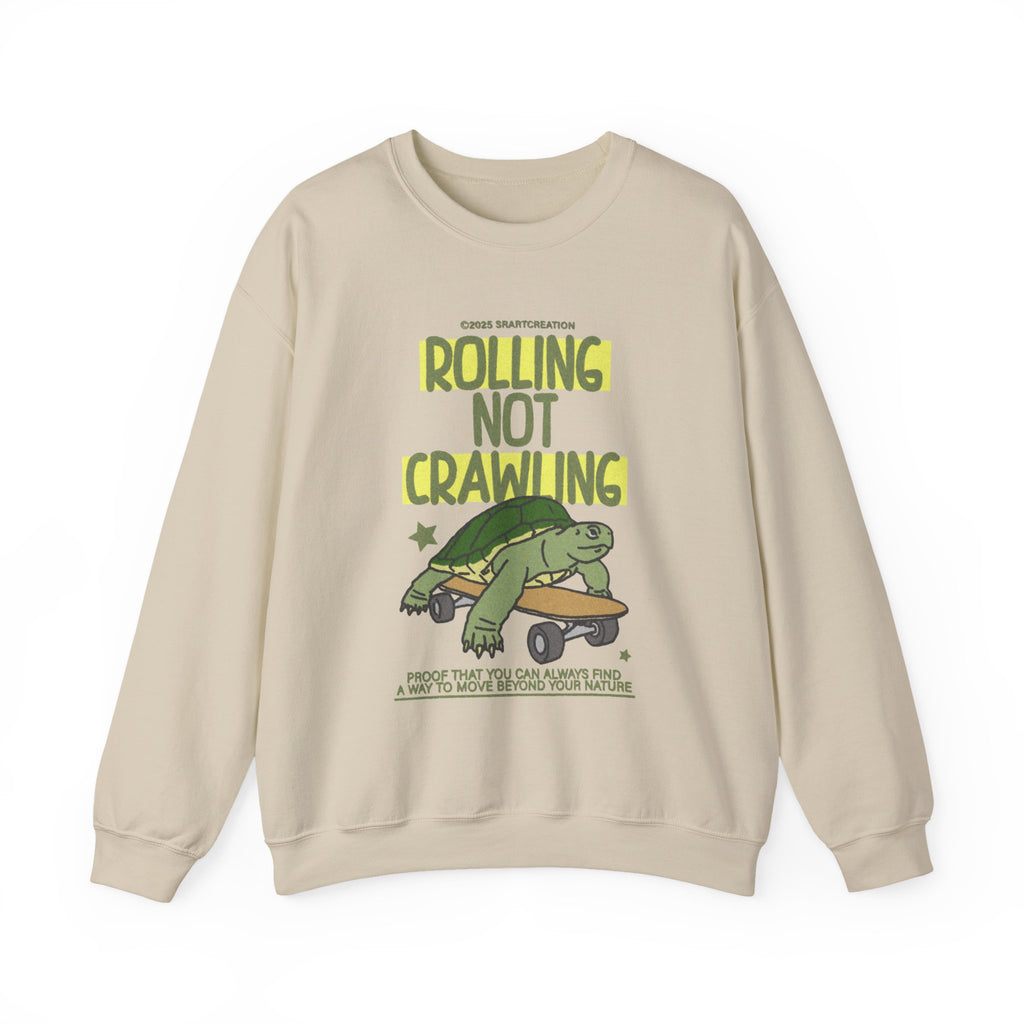 Crewneck Sweatshirt — "Rolling Not Crawling" Sloth Skate Graphic