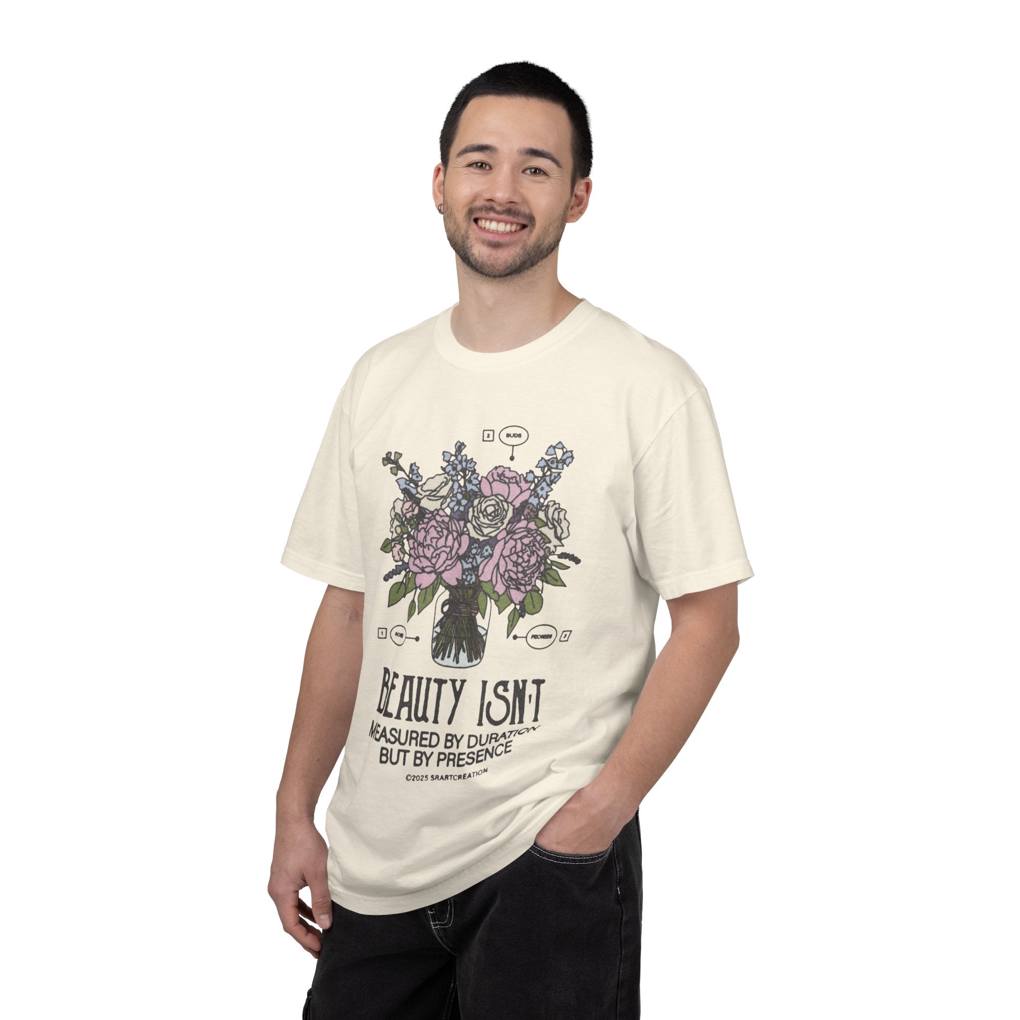 T-Shirt — Floral 'Beauty Isn't Measured by Duration but by Presence' Inspirational Graphic Tee